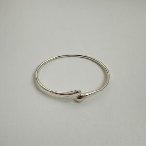 Silver Tone Minimalist Bangle Bracelet Open Hook Clasp Oval Shape Flawed